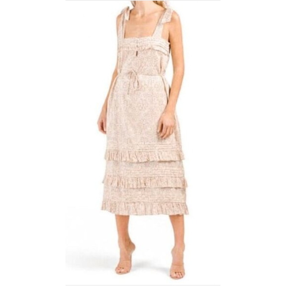 Cleobella Zane Midi Dress Cream Blush Floral Tie Strap Cotton,‎ XS